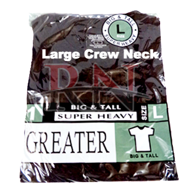 GREATER | BLACK LARGE CREW-NECK TSHIRT INDIVIDUALLY PACKAGED  - 12 PK