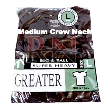 GREATER | BLACK MEDIUM CREW-NECK TSHIRT INDIVIDUALLY PACKAGED  - 12 PK