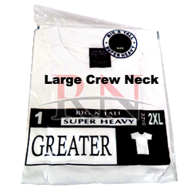 GREATER | WHITE LARGE CREW-NECK TSHIRT INDIVIDUALLY PACKAGED - 12 PK