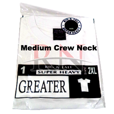 GREATER | WHITE MEDIUM CREW-NECK TSHIRT INDIVIDUALLY PACKAGED - 12 PK