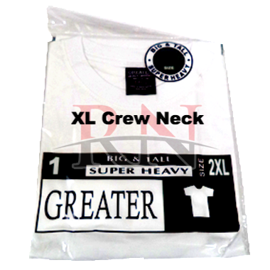 GREATER | WHITE XL CREW-NECK TSHIRT INDIVIDUALLY PACKAGED - 12 PK