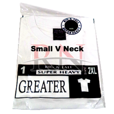 GREATER | WHITE SMALL V-NECK TSHIRT INDIVIDUALLY PACKAGED - 12 PK