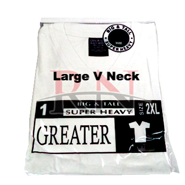 GREATER | WHITE LARGE V-NECK TSHIRT INDIVIDUALLY PACKAGED - 12 PK