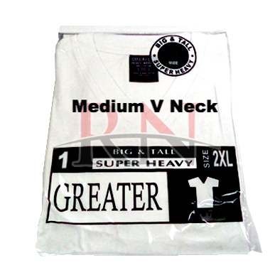 GREATER | WHITE MEDIUM V-NECK TSHIRT INDIVIDUALLY PACKAGED - 12 PK