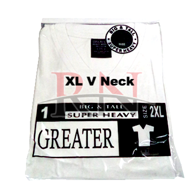 GREATER | WHITE XL V-NECK TSHIRT INDIVIDUALLY PACKAGED - 12 PK