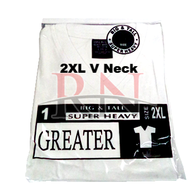 GREATER | WHITE 2XL V-NECK TSHIRT INDIVIDUALLY PACKAGED - 12 PK